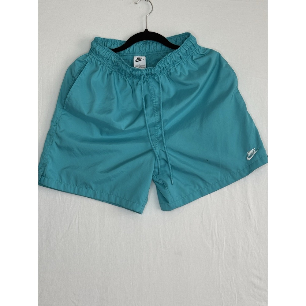 Nike Men's Swim Shorts Size S Solid Blue/Teal Logo Mesh Lined Drawstring